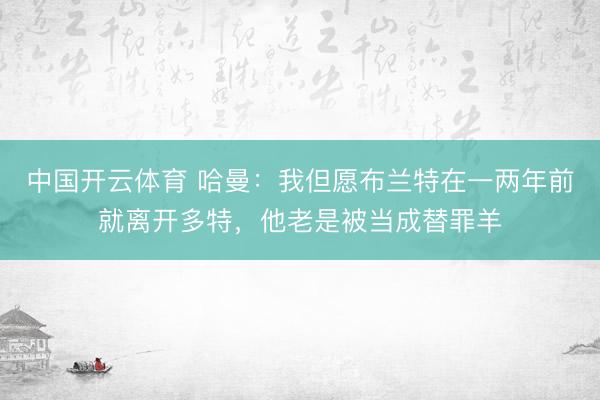 中国开云体育 哈曼：我但愿布兰特在一两年前就离开多特，他老是被当成替罪羊